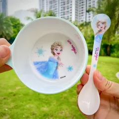 Bát Ăn Dặm Elsa Disney Cho Bé Gái - Set Nhựa Melamine 350ml Với Thiết Kế Dễ Thương, An Toàn Cho Trẻ Em