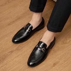 Giày Lười Nam DAVINCIA Da Bóng Kính Đen - Giày Đế Cao Su Chống Trơn Trượt, Phù Hợp Đi Làm, Đi Chơi, Dự Tiệc