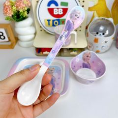 Bộ Dụng Cụ Ăn Dặm Cho Bé Elsa Nhựa Melamine - Khay 3 Ngăn, Bát, Cốc Uống, Đồ Dùng Ăn Uống Cho Trẻ Em Yêu Thích Disney