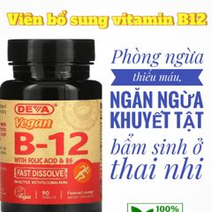 HẠN SỬ DỤNG THÁNG 3-2027 - Viên Bổ Sung Vitamin B12 Vegan DEVA (1000mcg) - Hỗ Trợ Sức Khỏe Tim Mạch, Thần Kinh, Miễn Dịch, Da Tóc, Sinh Sản - 90 Viên
