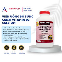 Viên Uống Kirkland Signature Calcium Citrate 500mg với Magnesium và Zinc - Hỗ Trợ Xương Khớp và Tăng Cường Sức Đề Kháng