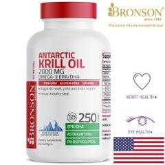 Dầu Tôm Krill Oil Omega 3 EPA DHA 2000mg - 250 Viên Bổ Mắt, Tim Mạch, Hỗ Trợ Sức Khỏe Toàn Diện Mỹ