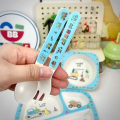 Bộ Khay Ăn Dặm Cho Bé Hình Xe Ô Tô Máy Xúc - Bộ Đồ Dùng Ăn Uống Ngộ Nghĩnh Bằng Sợi Tre - Quà Tặng Thôi Nôi Sinh Nhật Dễ Thương