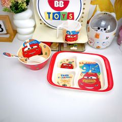 Bộ Dụng Cụ Ăn Uống Cho Bé McQueen Ô Tô Nhựa Melamine - Cốc, Bát, Thìa, Khay, An Toàn, Dễ Dàng Vệ Sinh, Quà Tặng Bé Yêu