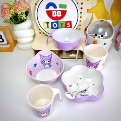 Bộ Set Bát Ăn Dặm 3 Ngăn Kuromi Cho Bé - Khay Nhựa Melamine Dễ Thương Hình Nhân Vật Hoạt Hình Thú Vị