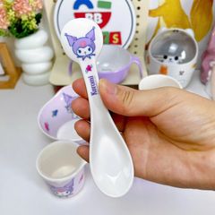Bộ Set Bát Ăn Dặm 3 Ngăn Kuromi Cho Bé - Khay Nhựa Melamine Dễ Thương Hình Nhân Vật Hoạt Hình Thú Vị