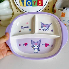 Bộ Set Bát Ăn Dặm 3 Ngăn Kuromi Cho Bé - Khay Nhựa Melamine Dễ Thương Hình Nhân Vật Hoạt Hình Thú Vị