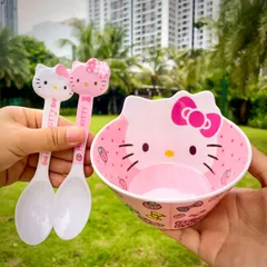 Bộ Bát Ăn Cơm Hello Kitty Dễ Thương cho Bé - Chất Liệu Melamine An Toàn, Thiết Kế Đáng Yêu và Tiện Dụng