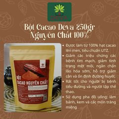 Bột Cacao Nguyên Chất 100% Deva Food 250g - Thực Phẩm Ăn Kiêng, Dành Cho Chay, Keto, Hương Vị Socola Tự Nhiên, Hỗ Trợ Giảm Cân