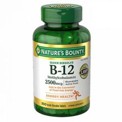 Viên Bổ Sung Vitamin B12 Nature's Bounty 2500mcg - 300 Viên Hỗ Trợ Sức Khỏe Tim Mạch & Cải Thiện Năng Lượng