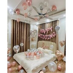 Set Bóng Bay Trang Trí Phòng Cưới Sang Trọng - Tặng 100 Cánh Hoa Hồng Lụa, Đám Cưới Lãng Mạn và Độc Đáo