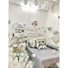 Set Bóng Bay Trang Trí Phòng Cưới Sang Trọng - Tặng 100 Cánh Hoa Hồng Lụa, Đám Cưới Lãng Mạn và Độc Đáo