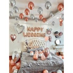 Set Bóng Bay Trang Trí Phòng Cưới Sang Trọng - Tặng 100 Cánh Hoa Hồng Lụa, Đám Cưới Lãng Mạn và Độc Đáo