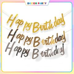 Dây Chữ Happy Birthday Ép Kim - Trang Trí Tiệc Sinh Nhật Sang Trọng, Chất Liệu Giấy Cứng Màu Vàng, Bạc, Hồng Gold