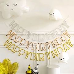 HAPPY BIRTHDAY Dây Chữ Rỗng Ép Kim - Trang Trí Tiệc Sinh Nhật Sang Trọng, Màu Vàng & Bạc, Kích Thước 18x90cm