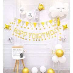 HAPPY BIRTHDAY Dây Chữ Rỗng Ép Kim - Trang Trí Tiệc Sinh Nhật Sang Trọng, Màu Vàng & Bạc, Kích Thước 18x90cm