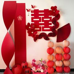 Dải Giấy Xếp Gợn Sóng Đỏ Trang Trí Đám Cưới, Trung Thu, Lễ Tết - Decor Sang Trọng Cho Tiệc và Chụp Ảnh