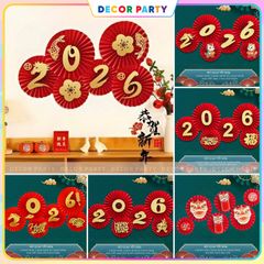 Set 6 Quạt Đỏ Trang Trí Tết Nguyên Đán 2026 - Quạt Giấy Đám Cưới, Sinh Nhật, Giáng Sinh, Decor Đẹp