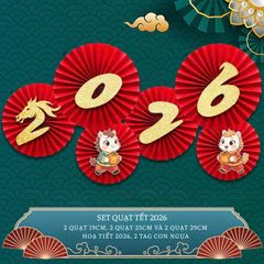 Set 6 Quạt Đỏ Trang Trí Tết Nguyên Đán 2026 - Quạt Giấy Đám Cưới, Sinh Nhật, Giáng Sinh, Decor Đẹp