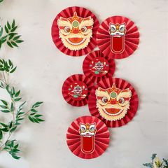 Set 6 Quạt Đỏ Trang Trí Tết Nguyên Đán 2026 - Quạt Giấy Đám Cưới, Sinh Nhật, Giáng Sinh, Decor Đẹp