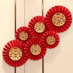 Set 6 Quạt Đỏ Trang Trí Tết Nguyên Đán 2026 - Quạt Giấy Đám Cưới, Sinh Nhật, Giáng Sinh, Decor Đẹp
