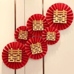 Set 6 Quạt Đỏ Trang Trí Tết Nguyên Đán 2026 - Quạt Giấy Đám Cưới, Sinh Nhật, Giáng Sinh, Decor Đẹp