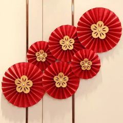 Set 6 Quạt Đỏ Trang Trí Tết Nguyên Đán 2026 - Quạt Giấy Đám Cưới, Sinh Nhật, Giáng Sinh, Decor Đẹp