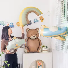 Bóng Gấu, Ô Tô, Máy Bay Retro Hàn Quốc - Bóng Nhôm Trang Trí Sinh Nhật An Toàn Cho Trẻ Em, Tái Sử Dụng, Nhiều Màu Sắc