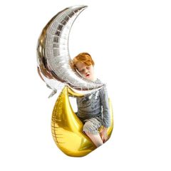 Bóng Tráng Nhôm Hình Mặt Trăng 70CM - Trang Trí Tiệc Sinh Nhật Dễ Thương, Phối Ngôi Sao & Bóng Tròn Tạo Không Gian Lấp Lánh