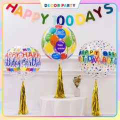Bóng Jumbo 4D Trong Suốt In Happy Birthday - Bộ Bóng Trang Trí Sinh Nhật Phong Cách Hàn Quốc Kèm Trụ Mica 70cm