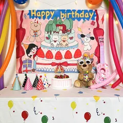 Phông Nền Happy Birthday Hàn Quốc - Background Trang Trí Sinh Nhật 90x70cm - Phong Cách Tinh Tế cho Tiệc Em Bé và Người Lớn