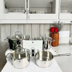 Bộ nồi inox WMF ASTORIA 4 món - Dùng cho mọi loại bếp, chất liệu siêu bền Cromargan, nắp kính chịu nhiệt, thiết kế sang trọng