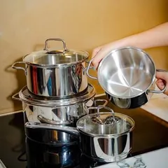 Bộ nồi inox WMF ASTORIA 4 món - Dùng cho mọi loại bếp, chất liệu siêu bền Cromargan, nắp kính chịu nhiệt, thiết kế sang trọng