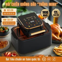 Nồi Chiên Không Dầu Tekyomi NC-01 12L 1800W - Cửa Sổ Quan Sát 270°, Công Nghệ Rapid Air, Màn Hình Cảm Ứng, Đa Chế Độ Nấu