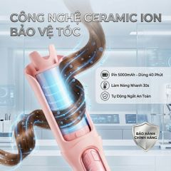 Máy Uốn Tóc Không Dây TEKYOMI MT-01 - Công Nghệ Ceramic và Ion Âm, Tích Hợp Pin 5000mAh, Sạc Nhanh Type-C, Uốn Tóc Siêu Nhanh 30s