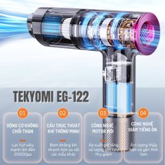Máy Hút Bụi Cầm Tay Mini Tekyomi EG-122 - Công Suất 200W, Lực Hút 20.000Pa, Pin 5000mAh, 4in1 Hút/Thổi/Bơm/Chân Không
