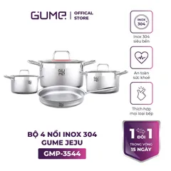 Bộ Nồi Inox 304 4 Món GUME Jeju GMP-3544 - Nồi Bền Chắc, Thiết Kế Sang Trọng, Đáy 5 Lớp Tiết Kiệm Năng Lượng, Đa Năng Cho Bếp Việt