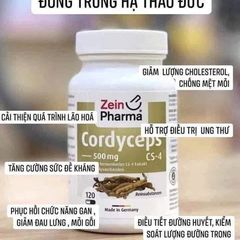 Đông Trùng Hạ Thảo Zein Pharma Cordyceps CS-4 500mg - Tăng Đề Kháng, Bổ Gan Thận, Hỗ Trợ Sinh Lý, Lọ 120 Viên Chính Hãng Đức