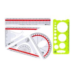Bộ Thước Học Sinh 5 Món Nhựa Dẻo Bền Bỉ - Dụng Cụ Học Tập Thiết Kế Gọn Gàng Cho Tiểu Học, Hình Học, Vẽ, Đo Lường