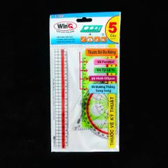 Bộ Thước Học Sinh 5 Món Nhựa Dẻo Bền Bỉ - Dụng Cụ Học Tập Thiết Kế Gọn Gàng Cho Tiểu Học, Hình Học, Vẽ, Đo Lường