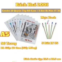Combo 10 Quyển Tập A5 96 Trang 4 Ôly 60 Gsm (Mỏng) + 5 Bút Bi Nến IT 35 Chính Hãng Ấn Độ - Văn Phòng Phẩm Học Sinh