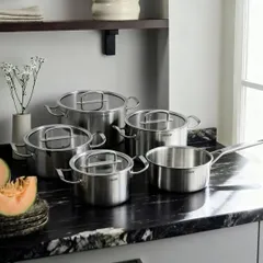 Bộ Nồi Inox Steiger Diamond 7 Món Đáy Liền - Tiện Nghi, Sang Trọng, Chống Bám Bẩn, Dùng Trong Máy Rửa Chén