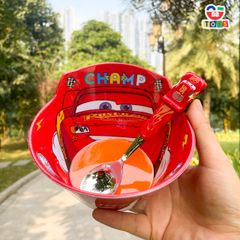 Bộ Dụng Cụ Ăn Uống Cho Bé McQueen Ô Tô Nhựa Melamine - Cốc, Bát, Thìa, Khay, An Toàn, Dễ Dàng Vệ Sinh, Quà Tặng Bé Yêu