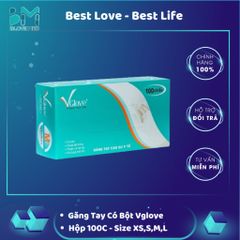 Găng tay y tế Latex có bột VGlove Khải Hoàn màu trắng - Hộp 100 chiếc, dùng một lần, an toàn cho sức khỏe