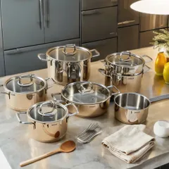 Bộ Nồi Inox Steiger Diamond 7 Món Đáy Liền - Tiện Nghi, Sang Trọng, Chống Bám Bẩn, Dùng Trong Máy Rửa Chén