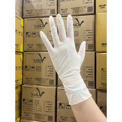 Găng Tay Y Tế Latex Có Bột Vglove Khải Hoàn Màu Trắng - Thùng 10 Hộp 100 Chiếc Dùng 1 Lần, Không Tiệt Trùng, An Toàn Cho Sức Khỏe