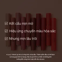 Son Nhung Lì 3CE Velvet Lip Tint 4g - Son Môi Chính Hãng Hàn Quốc, Lên Màu Chuẩn, Chất Mịn Nhẹ, Định Hình Môi Tự Nhiên