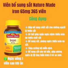 Viên Uống Bổ Sung Sắt Nature Made Iron 65mg - Bổ Máu cho Phụ Nữ Mang Thai - Hộp 365 Viên Mỹ