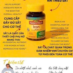 Viên Uống Bổ Sung Sắt Nature Made Iron 65mg - Bổ Máu cho Phụ Nữ Mang Thai - Hộp 365 Viên Mỹ