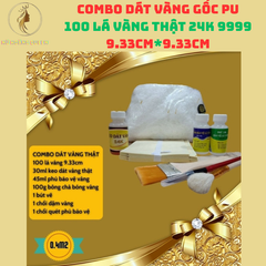 Combo Dát Vàng Thật 24K 9999 - 100 Lá Vàng 9.33cm Kèm Keo, Bông Chà, Phụ Kiện Tạo Bóng Sang Trọng